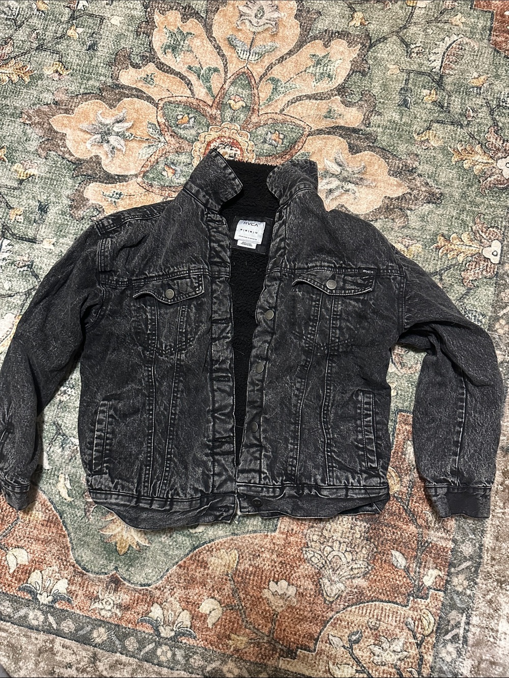 RVCA Black Washed Sherpa-Lined Denim Jacket